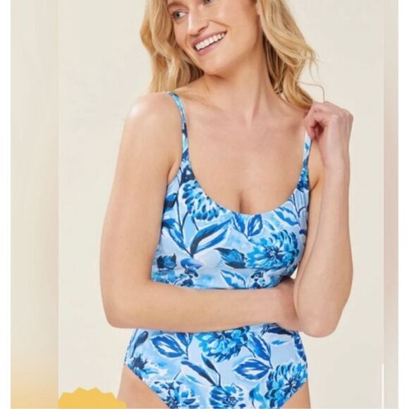 Andie Swim The Amalfi One piece Bathing Suit Bluf Blue NWT Large - Picture 1 of 7